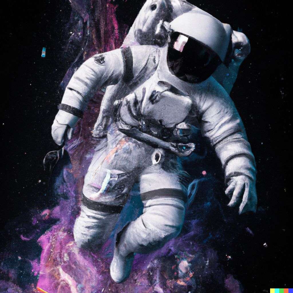 an astronaut, particle explosion, digital art